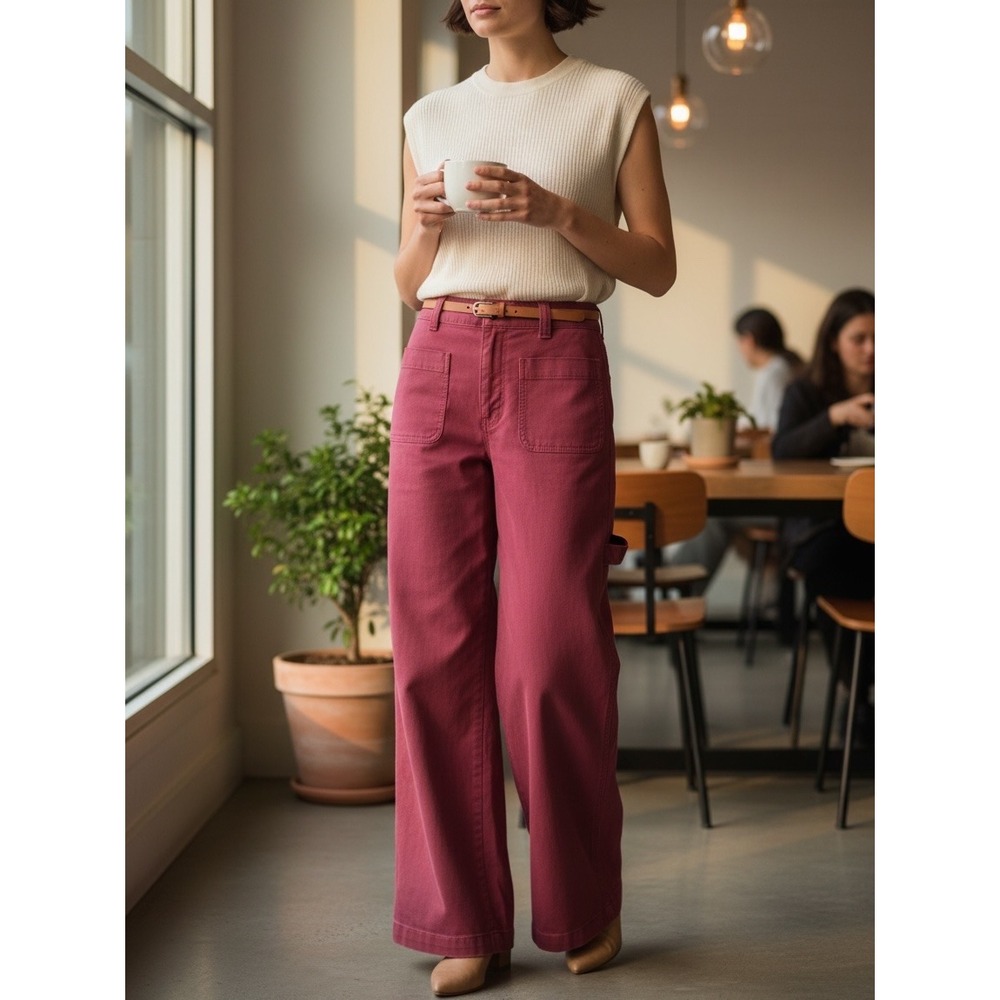 Madewell Emmett Wide Leg Pants Womens 27 Burgundy High Rise Patch Pocket